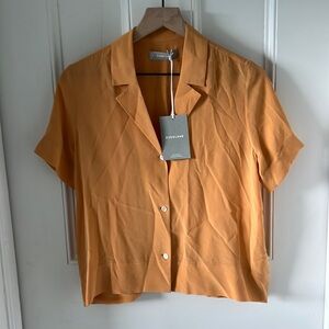 Everlane tangerine orange button down silk top
